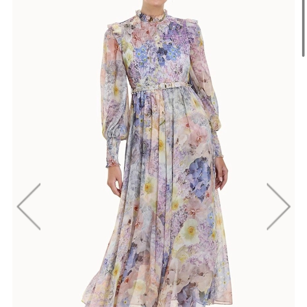 Zimmermann Shirred Midi Dress Citrus Garden size 1